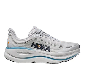 White running shoe with 'Hoka' branding on a white background