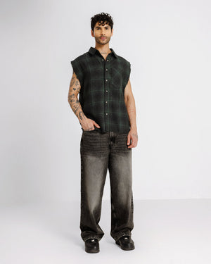 Shredded Checks - Forest Grid - Evrhood shredded sleeveless check shirt