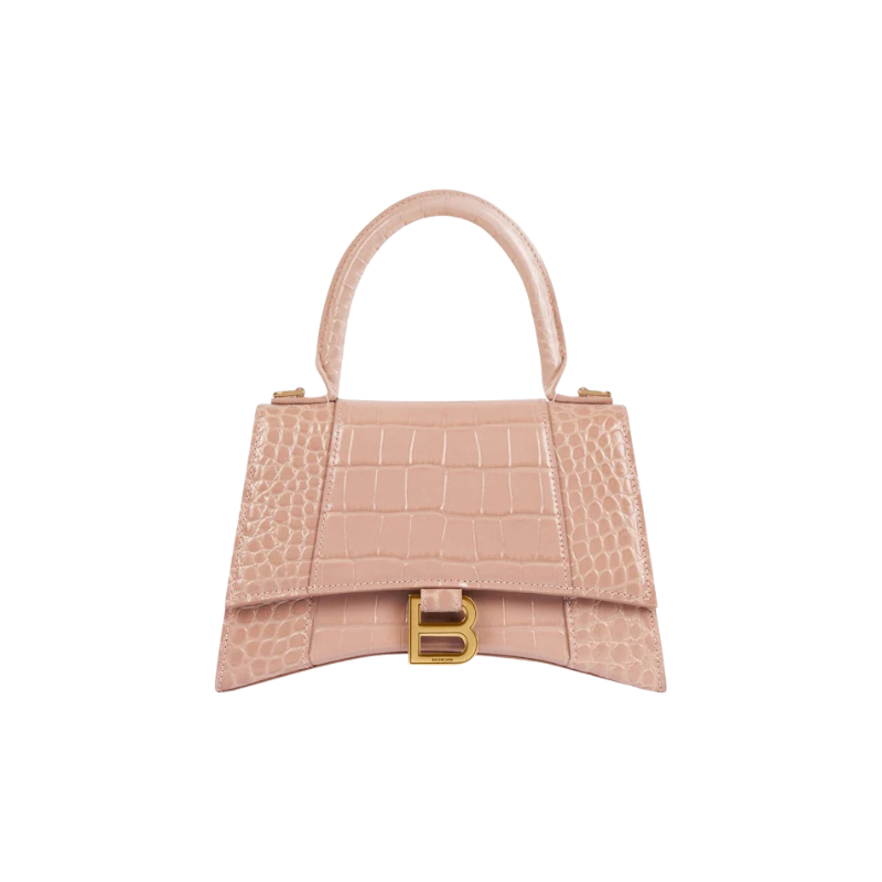 Balenciaga Hourglass Top Handle Bag Small Crocodile Embossed Beige