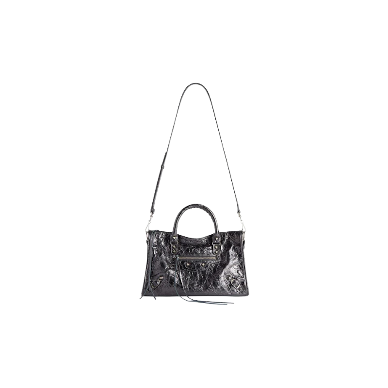 Balenciaga Le City Small Bag In Steel Grey Metallized Arena Lambskin Shiny Silver Hardware Steel Grey (7977892Aa9R1314)
