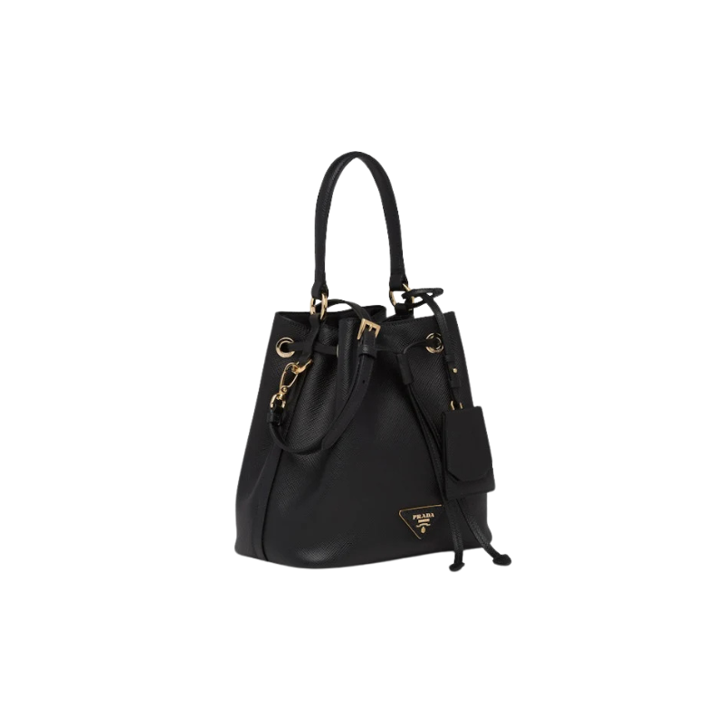 Prada Bucket Bag Saffiano Leather Gold-Tone Black