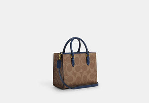 Maggie Small Tote Bag In Signature Canvas - Gold/Tan/Deep Blue