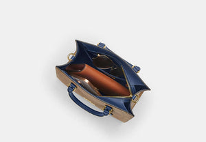Maggie Small Tote Bag In Signature Canvas - Gold/Tan/Deep Blue