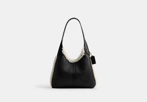 Brooklyn Shoulder Bag 28 In Shearling - Brass/Black Natural