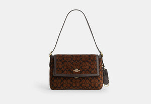 Etta Flap Bag In Signature Chenille - Gold/Truffle