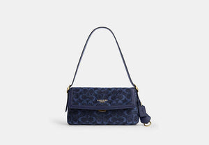 Etta Small Flap Shoulder Bag In Signature Chenille - Gold/Navy