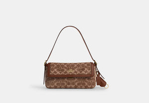 Etta Small Flap Shoulder Bag In Signature Chenille - Gold/Light Khaki/Vintage Brown