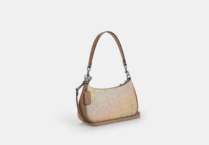 Teri Shoulder Bag In Rainbow Signature Canvas - Silver/SAND MULTI