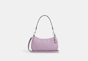 Teri Shoulder Bag In Signature Leather With Heart Charm - Silver/LIGHT VIOLET