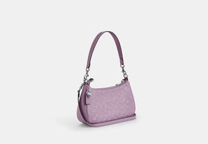 Teri Shoulder Bag In Signature Leather With Heart Charm - Silver/LIGHT VIOLET