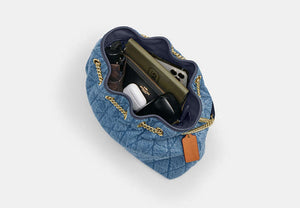 Evelyn Shoulder Bag In Regenerative Cotton With Quilting - Gold/Indigo