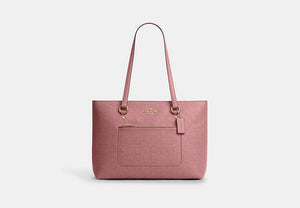 Station Tote Bag In Signature Leather - Gold/Peony