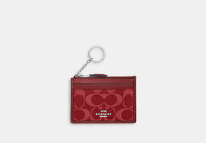 Mini Skinny ID Case In Signature Chenille - Silver/True Red