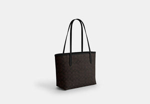 Medium City Tote Bag In Signature Canvas - Gold/Walnut/Black