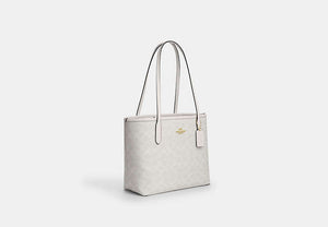Medium City Tote Bag In Signature Canvas - Gold/White/Chalk