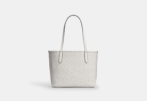 Medium City Tote Bag In Signature Canvas - Gold/White/Chalk