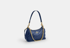 Teri Shoulder Bag With Quilting - Gold/Deep Blue