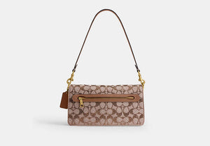 Tabby Shoulder Bag 26 In Crystal Signature Jacquard - Brass/MUSHROOM