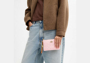 Corner Zip Wristlet - Gold/Powder Pink