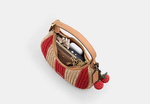 Emily Shoulder Bag With Charm - Gold/Red/Tan