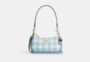 Teri Mini Crossbody Bag With Gingham Print And Charm - Gold/Blue Multi
