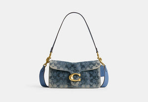 Tabby Shoulder Bag 26 In Regenerative Cotton Denim With Crystal Signature - Brass/Denim
