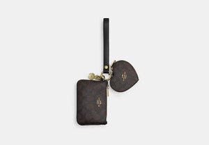 Wristlet And Heart Pouch - Gold/Walnut/Black