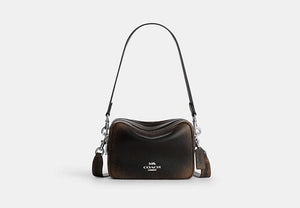 Mini Carey Crossbody Bag In Loved Leather - Silver/Black Brown