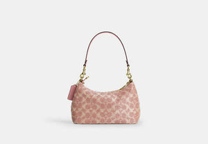 Teri Shoulder Bag In Signature Beaded Satin - Gold/Pink