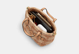 City Mini Tote Bag With Gingham Print - Gold/Tan