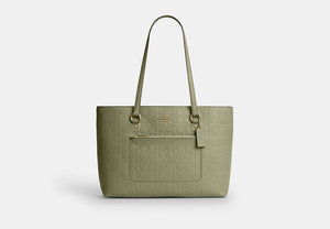 Station Tote Bag In Signature Leather - Gold/Pistachio