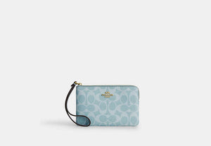 Corner Zip Wristlet - Gold/Light Blue