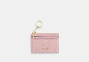 Mini Skinny ID Case In Signature Chenille - Gold/Light Pink