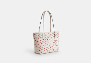 Medium City Tote Bag With Cherry Print - Gold/Chalk Multi
