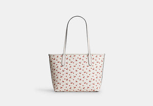 Medium City Tote Bag With Cherry Print - Gold/Chalk Multi