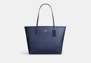 City Tote Bag In Signature Canvas - Gold/Navy