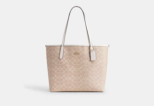 City Tote Bag In Signature Canvas - Gold/Sand/Chalk