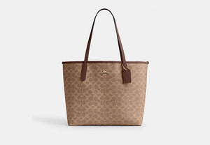 City Tote Bag In Signature Canvas - Gold/Tan/Brown