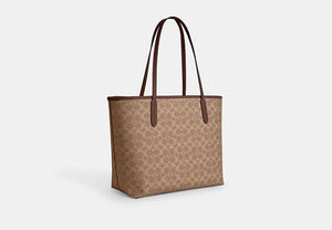 City Tote Bag In Signature Canvas - Gold/Tan/Brown