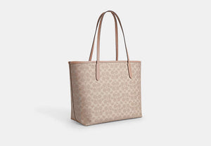 City Tote Bag In Signature Canvas - Silver/Sand/Taupe