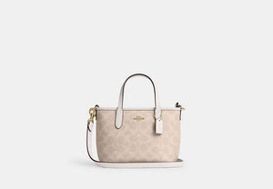 City Mini Tote Bag In Signature Canvas - Gold/Sand/Chalk