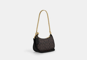 Teri Mini Crossbody Bag In Signature Canvas - Gold/Walnut/Black