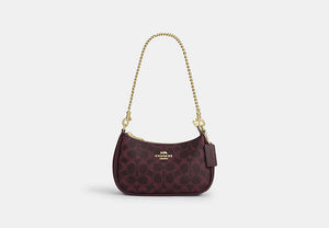 Teri Mini Crossbody Bag In Signature Canvas - Gold/Black Currant