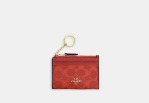 Mini Skinny ID Case In Signature Chenille - Gold/Crimson