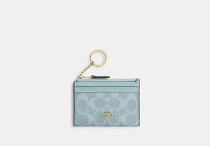 Mini Skinny ID Case In Signature Chenille - Gold/Light Blue