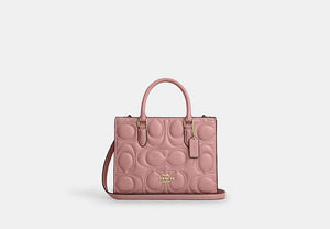 Maggie Small Tote Bag In Signature Leather - Gold/Pink Petal