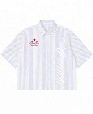 Blue Striped Oxford Boxy Shirt Front Design