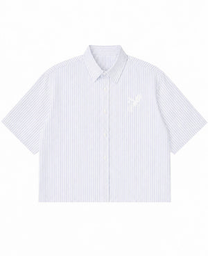Blue Striped Oxford Boxy Shirt Front Design