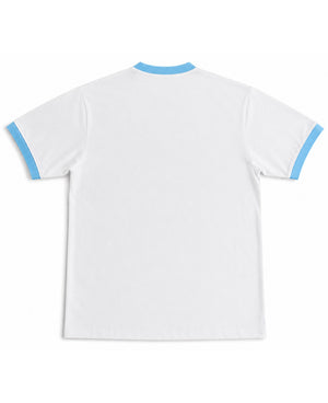 White & Sky Blue Ringer tee Back Design