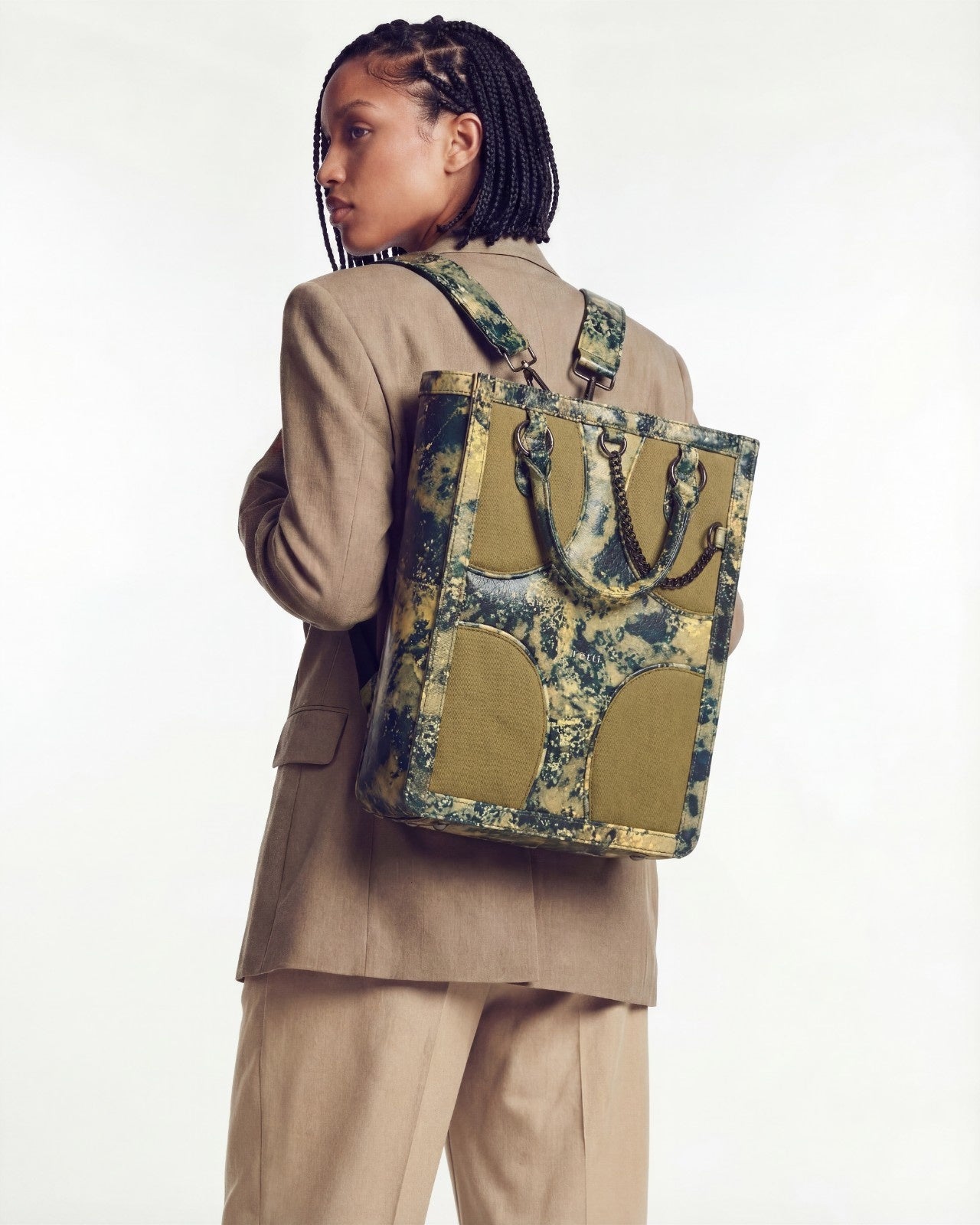 Muddled Shopper Tote/ Backpack- Oxidized olive